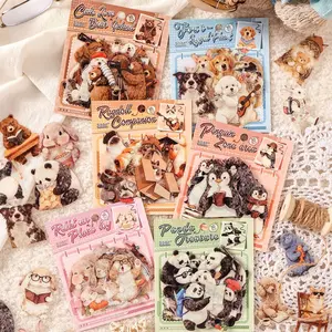 180 Pcs Cute Animal Stickers, 6 Themes Vintage Plush Aesthetic Stickers (Dog, Rabbit, Bear, Panda, Cat, Penguin), 30 Pcs Each, Decorative Scrapbook Stickers for Journaling, DIY Crafts, Laptops, Water Bottles