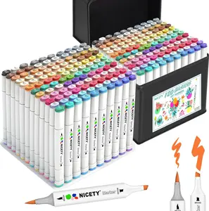 NICETY 120-Color Alcohol-Based Dual-Tip Art Marker Set - Brush & Chisel Tips for Sketching, Coloring - Office Stationery for Artists, Beginners