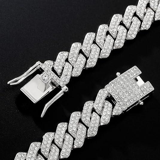Cuban Link Chain Mens Iced Out Miami Cuban Necklace Silver/Gold Bling Diamond Hip Hop Jewelry for Women