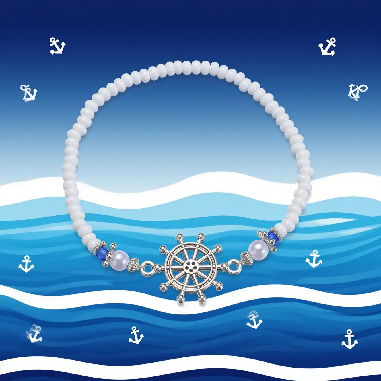 Boho Anklet - Bohemian Ocean Style Anklet, Rudder Beaded Elastic Jewelry, Beach Accessory