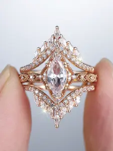 Exquisite Marquise Design Marquise Cut Ring Set Synthetic Zirconia Inlay Stackable Rings Stacking Rings for Women & Girls Delicate Jewelry Perfect for Bridal Ring Set Engagement Weddings, Daily Wear Anniversary Gift