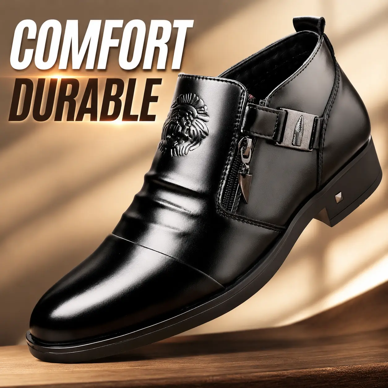 Men's Leather Ankle Boots Side Zipper Dress Boots Casual Work Shoes Winter 