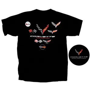 C1-C8 Emblems V-Back T-shirt, Sports Car Logo Graphic Tee, Classic Automotive Style Top, Streetwear, Gift For Men Women, Casual Everyday Wear