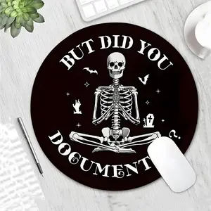 Funny Skeleton "Did You Document It?"Round Gaming Mouse Pad,Aesthetic Desktop Decoration Drotection Pad,Rubber Pad Non-Slip Lock Edge Mouse Pad Waterproof Small Size Suitable For Home Office,Good Gift , Halloween, Made For Gaming Non Slip Mousepad
