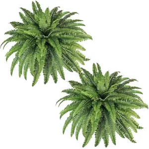 Artificial Ferns for Outdoors & Indoors, 45in Large Fake Ferns Plants with 55 Fronds & Fiddlehead - 2 Stems Looks Real Faux Fern Greenery for Porch Home Office Decor