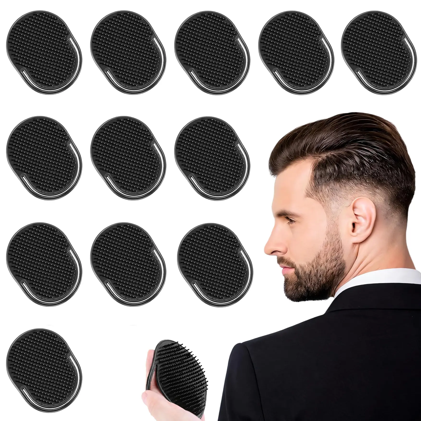 12 Pcs Black Palm Combs for Men, Pocket Comb & Scalp Massager, Multi-Purpose Hair Comb, Shower Comb, Portable Pocket Brush