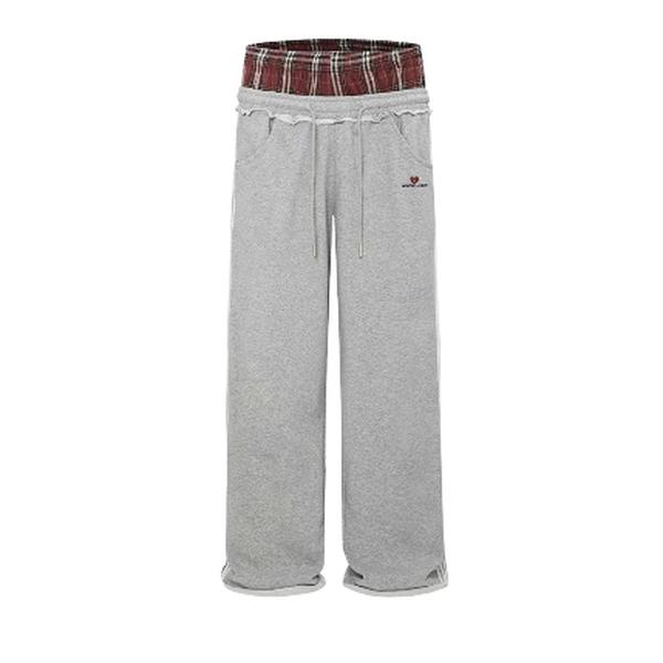 New fashion trends Double Waist Plaid Patchwork SweatPants Baggy Wide Leg Sweatpants for Women Loose Long Pants with Pockets