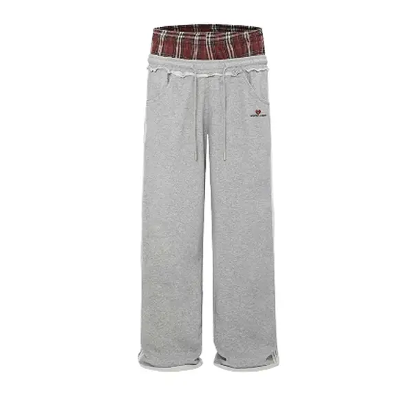 New fashion trends Double Waist Plaid Patchwork SweatPants Baggy Wide Leg Sweatpants for Women Loose Long Pants with Pockets