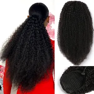 Msgem Hair Kinky Curly Drawstring Natural Color Ponytail 100% Human Hair Ponytail Extension Mongolian Human Hair Ponytail