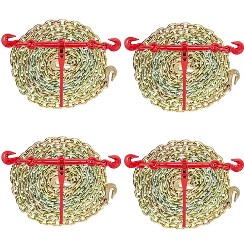 【summerfinds】VEVOR Heavy Duty Chain and Binder Kit, 3/8in-1/2in Size, 9215 lbs Working Strength Ratchet Binders, 3/8"x10' (10 ft) Chains with G70 Hooks, 14'' Long Handle, for Truck Towing, Cargo Trailer Straps