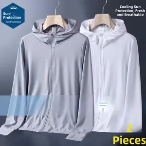 2-Pack Ice Silk Loose Fiing Jaet ex Summer Anti-Uv Outerwear Casual Brand Men's Jaet Simple Sle Long Sve Zipper Closure