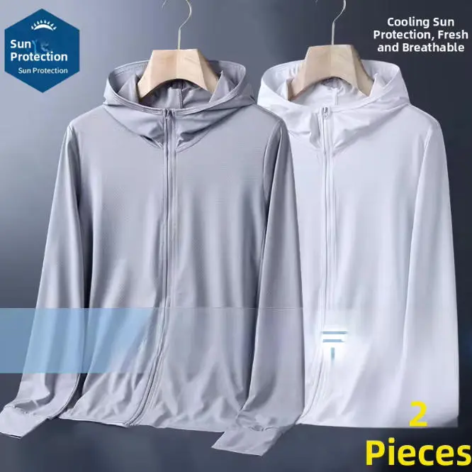 2-Pack Ice Silk Loose Fiing Jaet ex Summer Anti-Uv Outerwear Casual Brand Men's Jaet Simple Sle Long Sve Zipper Closure