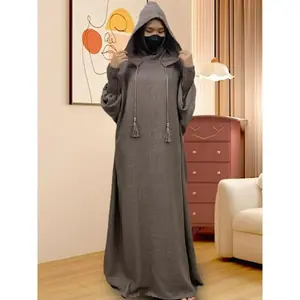 Women's Solid Double Hooded Abaya without Hijab, Casual Long Sleeve Open Front Long Dress for Daily Wear, Ladies Sleepwear & Loungewear for All SeasonsGift