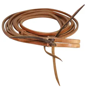 Hilason Leather Horse Split Reins Water Loops Tie Laces Brown