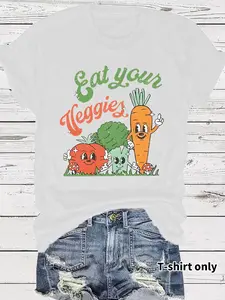 Women's Carrot Graphic Print Round Neck Tee, Fashion Casual Short Sleeve T-shirt, Ladies Summer Clothes for Daily Wear, Top