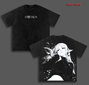 Frieren Anime Double Printed Vintage Washed Tee Unisex Oversize Anime Manga Washed Heavyweight Cotton T-shirt