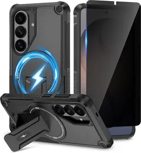 Magnetic for Samsung Galaxy S26 Case, with Privacy Tempered Glass Screen Protector , Compatible with MagSafe, Invisible Kickstand, Shockproof Phone Cover, Black