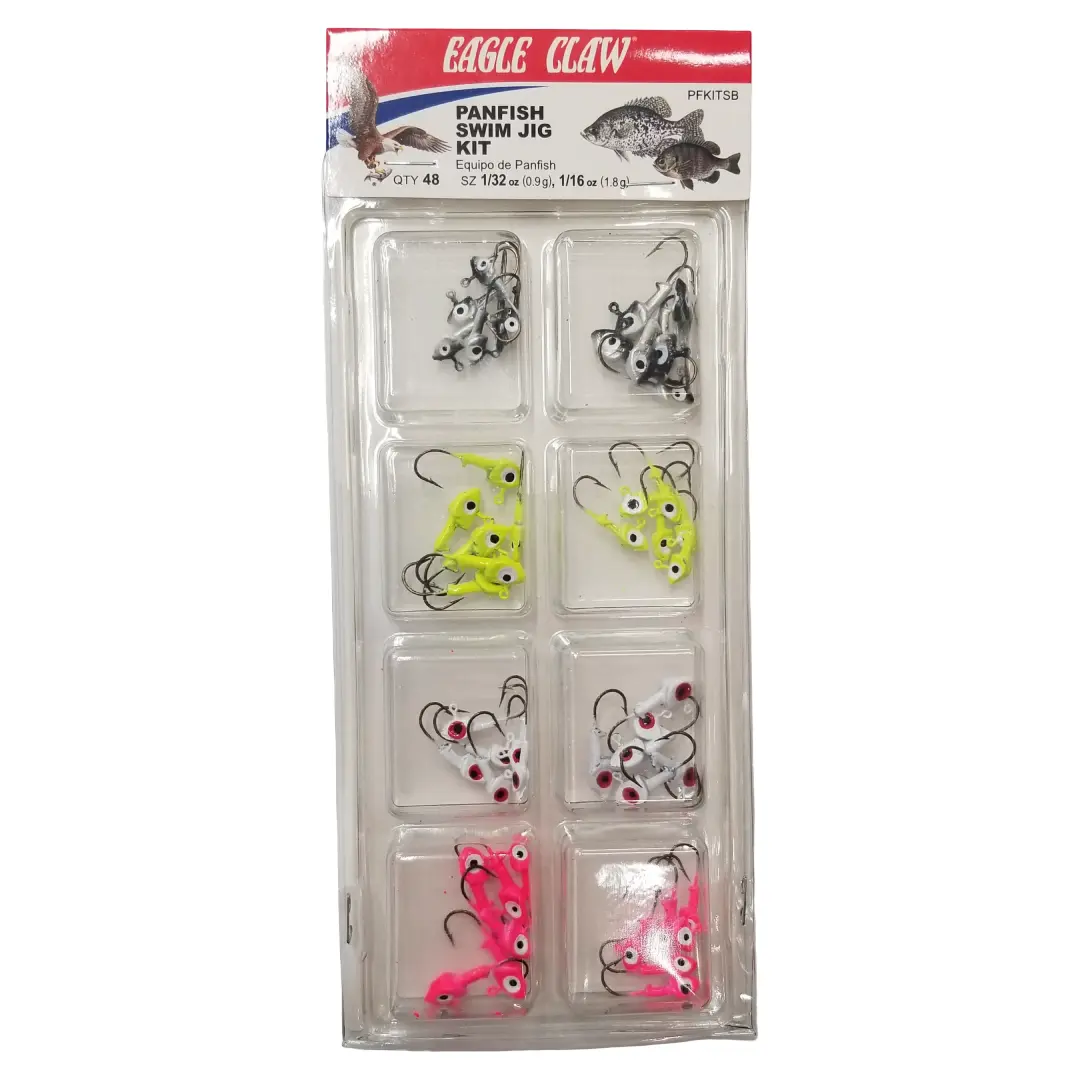 Eagle Claw Panfish Swim Jig Kit 1/32 oz 48 Count Finesse Fishing Jigs for Crappie Bluegill Perch and Other Panfish Species