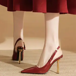 Elegant Patent Leather High Heel Sandals for Women - Sexy Peep Toe with Back Strap - Versatile Pointed Toe Shoes in Red for Formal & Casual Events