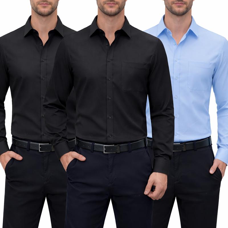 3-Pack Alimens&Gentle Men's Dress Shirts 4-way Stretch Long Sleeve Collared Solid Wedding Dating Button Down Shirts Business Casual Breathable Outfits Menswear