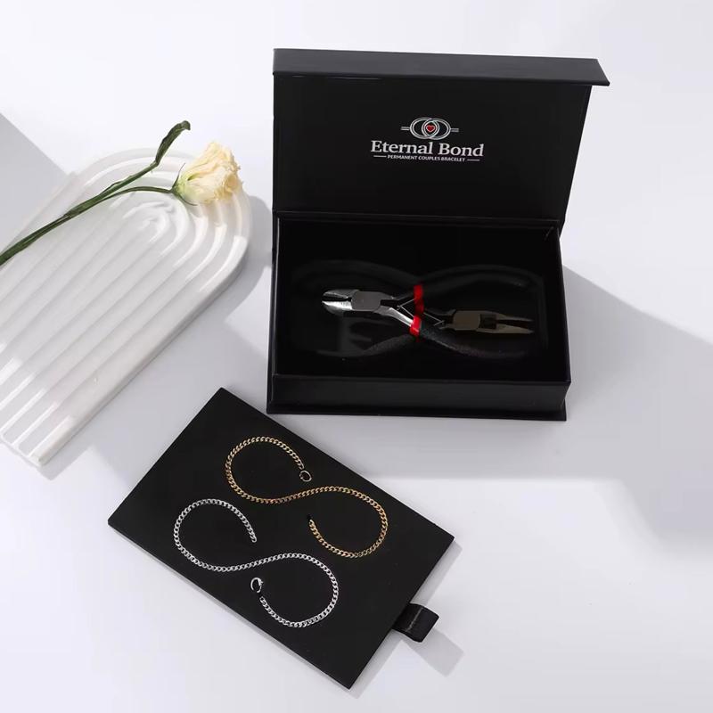 Permanent Couples Bracelets - Unisex Stainless Steel Hypoallergenic Gold/Silver Interlocked Bracelets with Adjustment Tool for Romantic Lifetime Promise - Perfect for Date Night or Anniversary - Perfect Birthday Gift