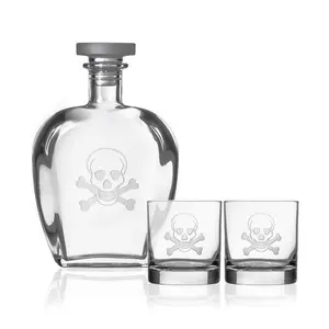 Skull and Cross Bones Whiskey Decanter and Rocks Glasses