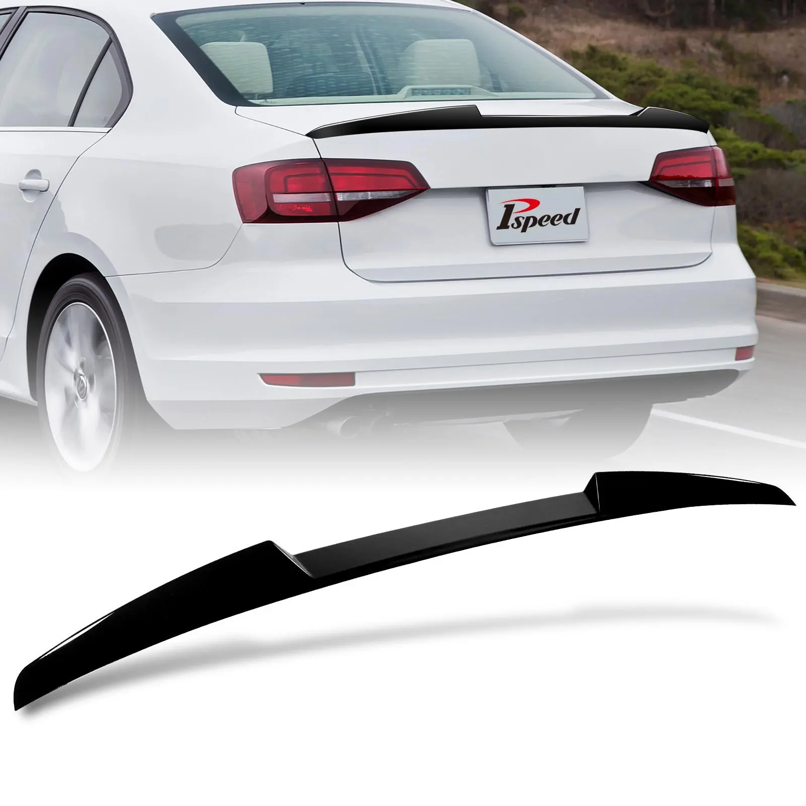 Pspeed Rear Spoiler Wing Compatible with for VW Jetta Active Sedan 2011-2014,for VW Jetta Sedan GLI 2012-2018 for VW Jetta Sedan S/SE/SEL/Sport/Trendline 2011-2018 Gloss Black Rear Trunk Spoiler