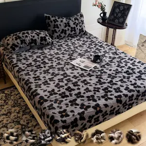 Faux Rabbit Fur Fitted Sheet 1pc – Leopard/Tiger/Butterfly Print, Luxury Soft & Warm Solid Color Bedding, Bed Sheets, High-Quality Set with 1 Fitted Sheet or 2 Pillowcases, All-Season Use, Perfect for Bedroom, Dorm, Sofa, Fluffy Cozy Christmas Gift