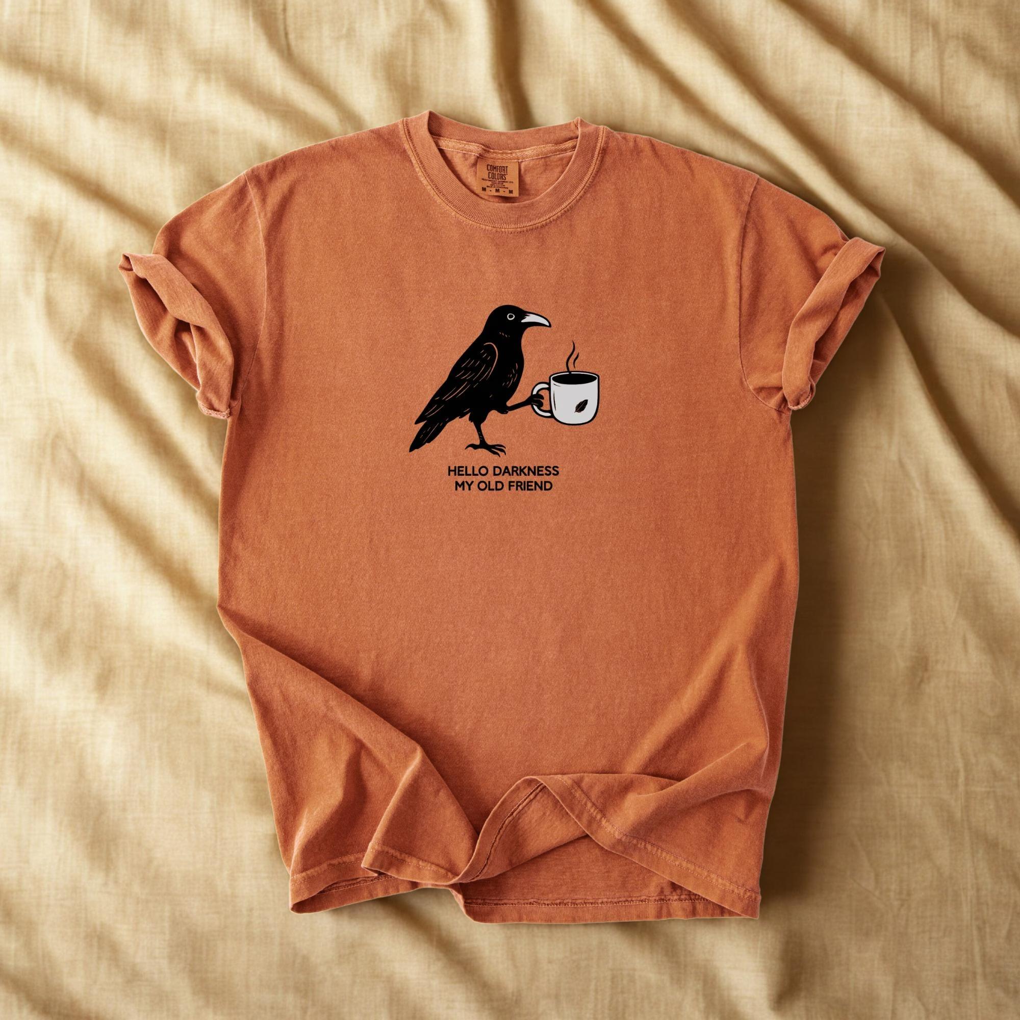 Comfort Colors Raven Crow Coffee Shirt, Funny Halloween T-Shirt, Gothic Fall Graphic Tee, Coffee Lover Gift, Unisex Autumn Top