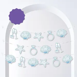 15pcs Beach Themed Party Banner - Blue Seashell Starfish Garland for Last Toast On The Coast Bridal Showers, Bachelorette Parties & Coastal Wedding Celebration Party Decoration