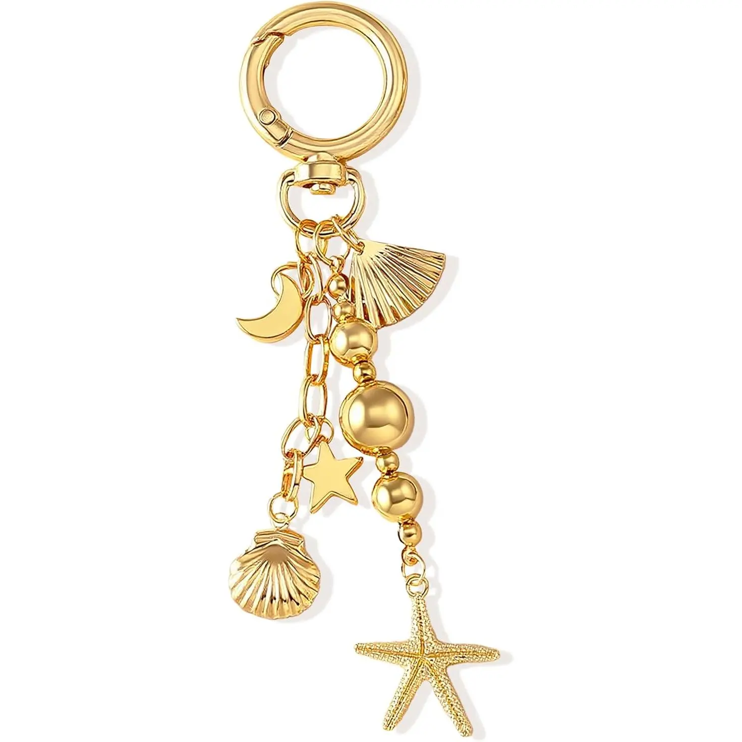 ChicBloom B Gold Beach Keychain Cute Starfish Pearl Seashell Keychain Bag Charms Purse Charms Summer Travel Gifts for Women