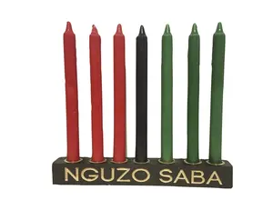 Gold-Finish Kinara Candle Holder with Nguzo Saba & 7 Mishumaa Saba Kwanzaa Candles