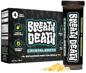 Breath Death Crystal Breth Breath Mints, Peppermint Mint Crystals, Gluten Free, Vegan & Zero Calorie Mints, Zinc-Infused & Fast Acting Formula, Single Pack - 4 Tubes, 12 Servings Per Tube, 1.6 Oz.