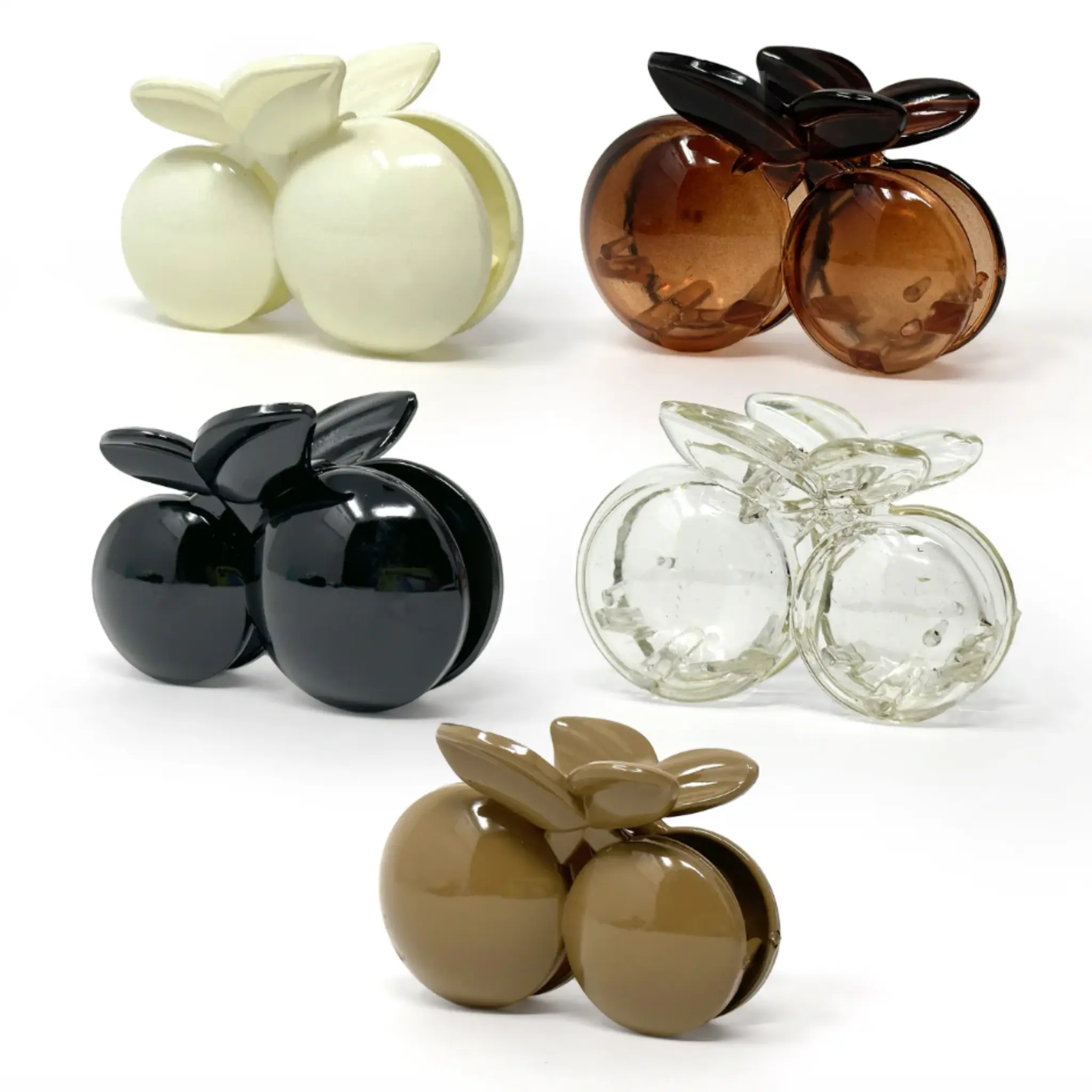 Oversized Cherry Hair Claw Clip – Large double-ball fruit design in durable acrylic. Available in neutral, black, brown, and clear tones. Perfect for securing updos, half-up styles, or ponytails with a stylish, modern touch.
