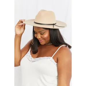 Fedora Hat With Faux Leather Knot Detail Adjustable Strap