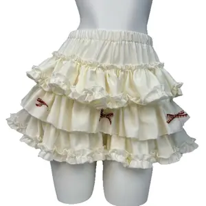 Sweet Lolita Layered Tulle Skirt High Waist Ruffle Bow Ballet Short Skirt Girls Princess Party Dress Casual Daily Pleated Skirt Y2K Kawaii Fashion Spring Autumn Trendy Clothing