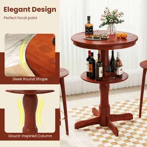 COSTWAY - 2-Tier Round High Top Bar Table with Storage Shelf and Pedestal Base-Espresso