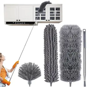 4-Pc Extendable Microfiber Duster Kit – 100" Reach, Washable, 3 Heads for High Ceilings