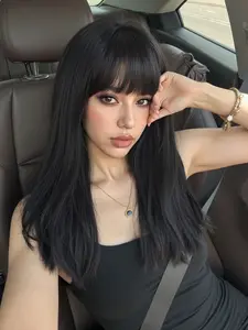 20 Inch Straight Bangs Wig, Full Headset Fashion Natural Style, High Temperature Fiber Synthetic Hairpiece for Women, Synthetic Material Wigs, Natural Looking Wig With Bangs