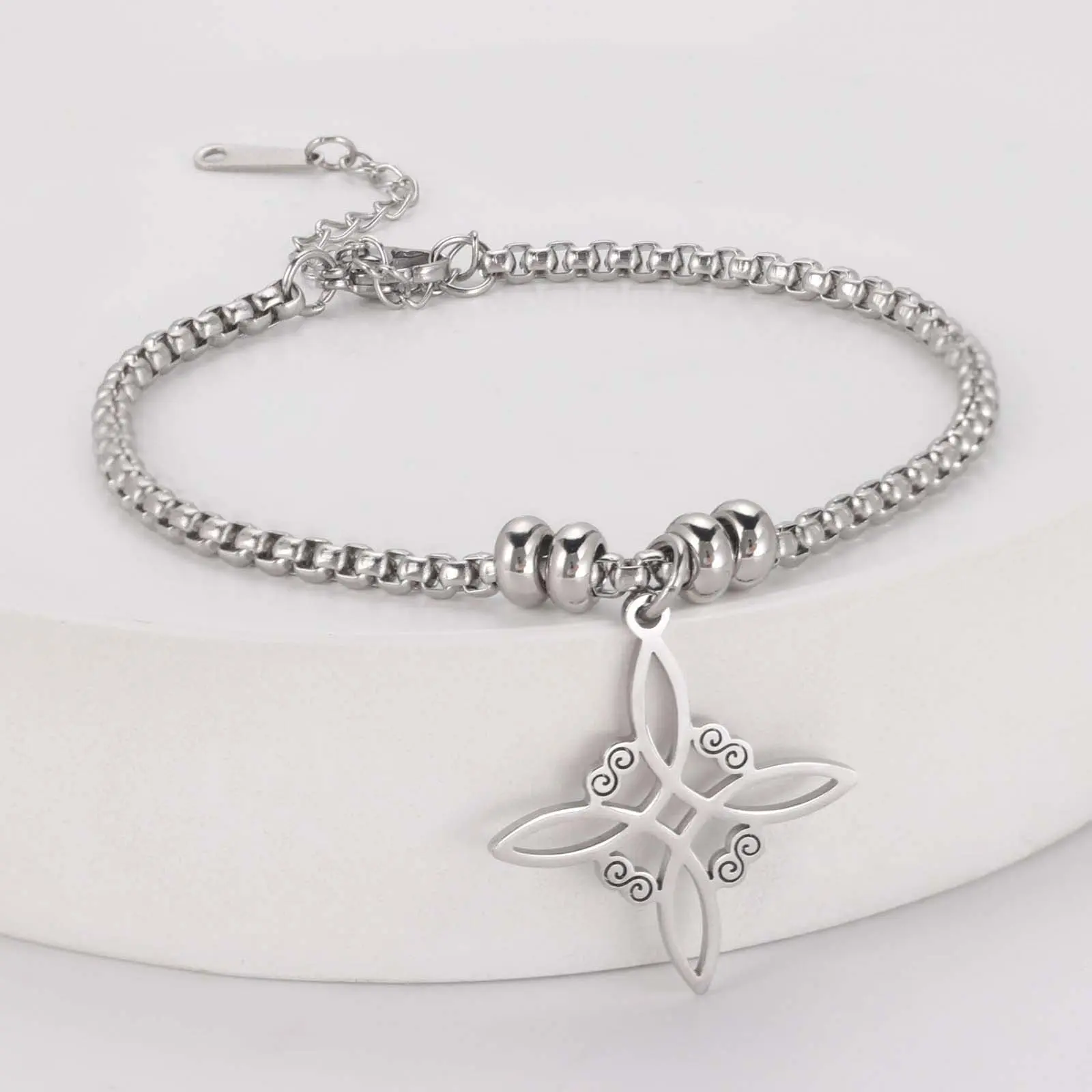 Stainless Steel Witch Knot Beaded Bracelet – Personalized Protection Jewelry for Couples, Men & Women