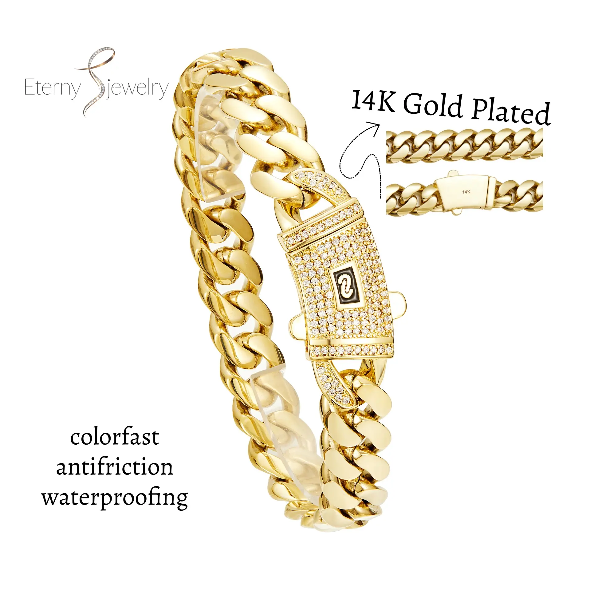 14K Real Gold Plated Miami Cuban Link Chain Bracelet The New Gold-Plated Craftsmanship Waterproof Fade-Resistant Non-Allergenic Hypoallergenic Material Thickened Link Chain Hip-Hop Jewelry for Men Women Valtentine's Day Gift