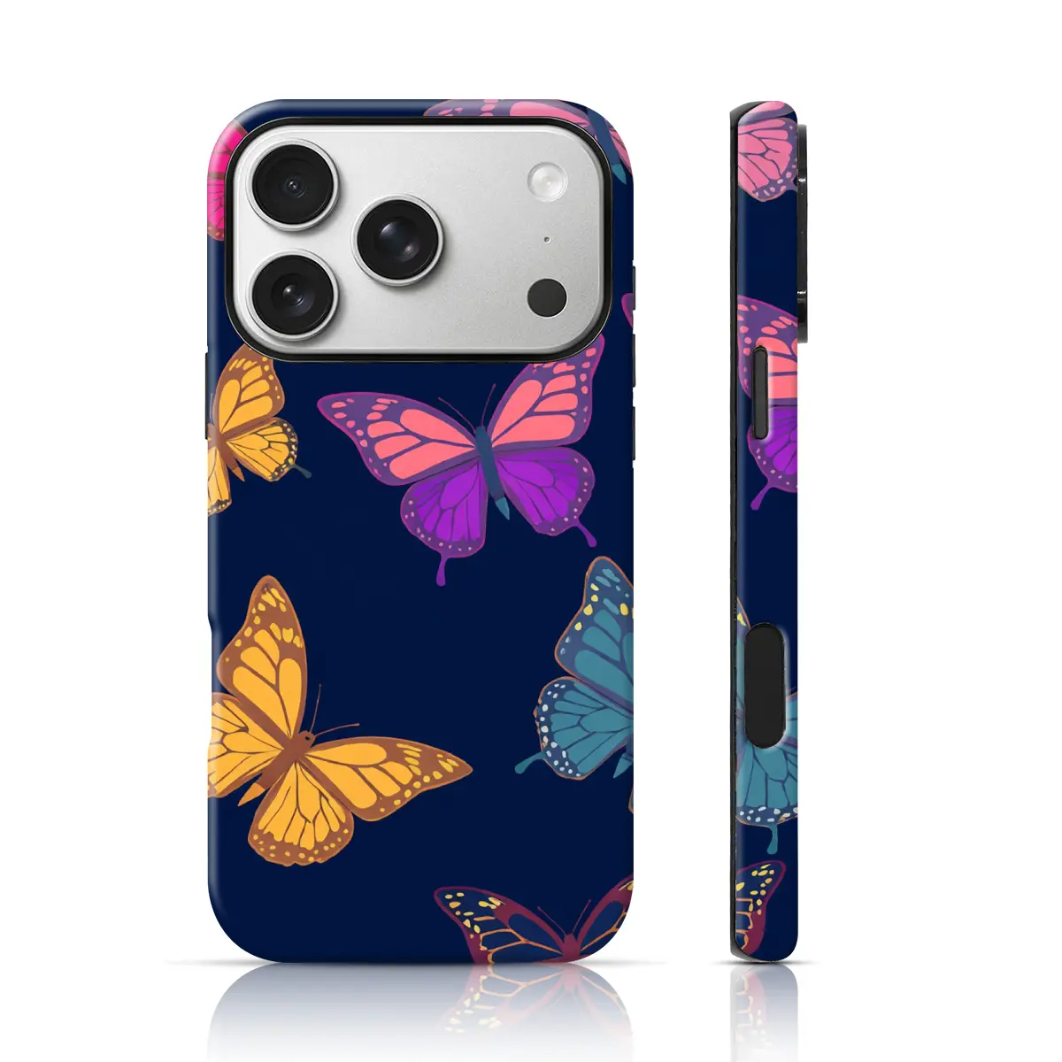 Navy Base Retro Colorful Butterfly Aesthetic Design Aesthetic Phone Case Full Body Protection for iPhone 17 Pro Max/16 Pro Max /15Pro Max 15/14/13/12 & Samsung S26 /S25Ultra Unique Phone Case