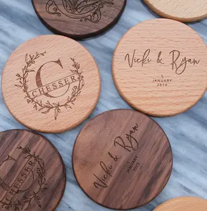 Personalized Rustic Wooden Coasters | Round Bamboo & Walnut