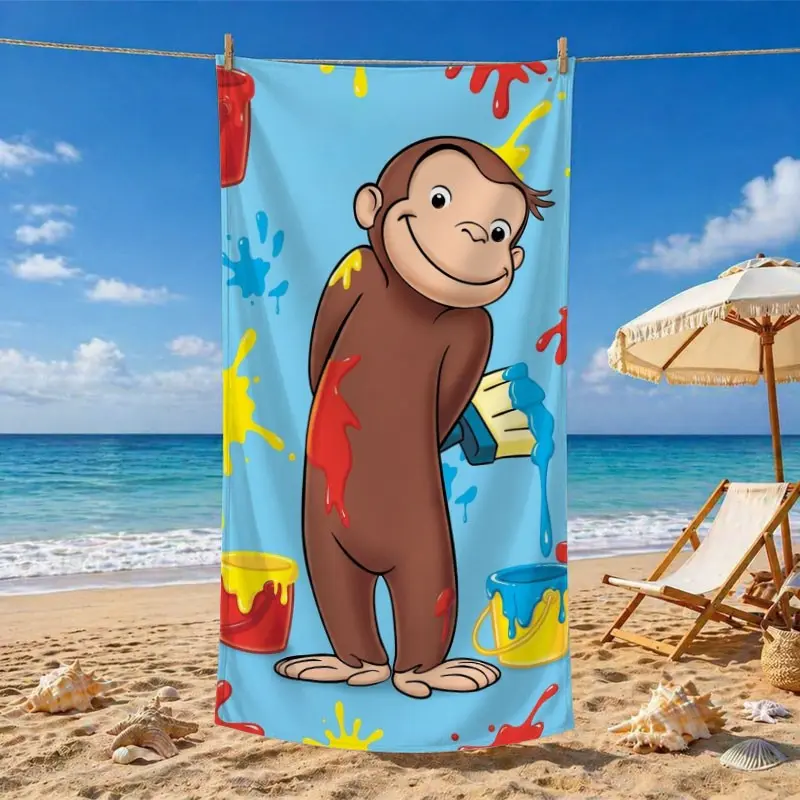 Cartoon Monkey Print Microfiber Beach Towel, Soft Absorbent, Lightweight Quick-Dry, Ideal for Summer Travel, Pool & Outdoor Use