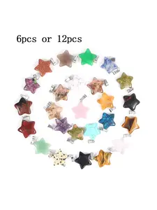 6/12pcs Mixed Color Star Pendant Crystal Healing Heart Chakra Decorative Figurine, Stainless Steel Chain, Home Ornament, Chakra Healing Crystals, Healing Stones