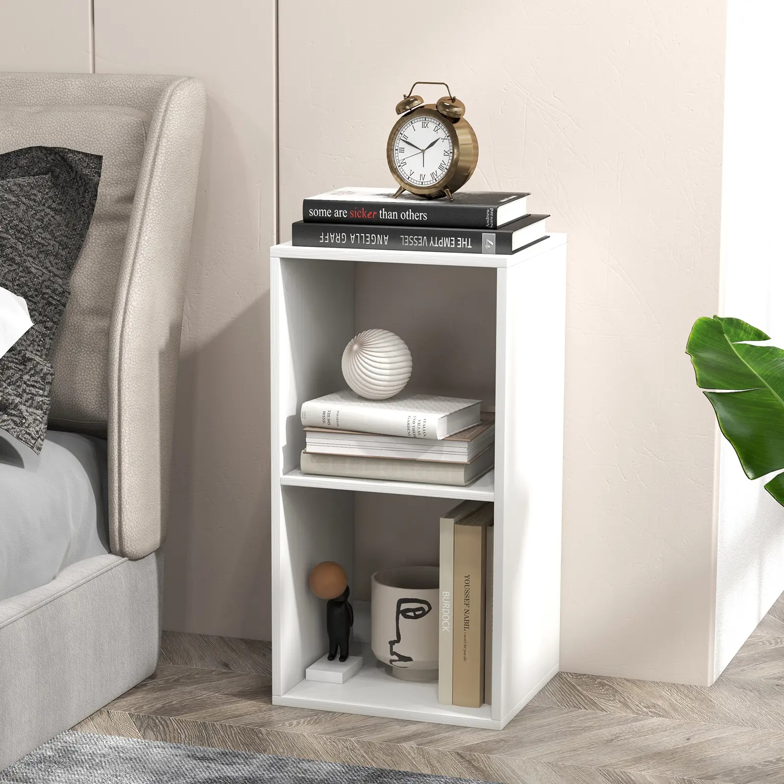 COSTWAY - 2 Cube Bookshelf with Back Guardrail for Living Room Bedroom-White COSTWAY - 2 Cube Bookshelf with Back Guardrail for Living Room Bedroom-White