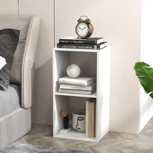COSTWAY - 2 Cube Bookshelf with Back Guardrail for Living Room Bedroom-White