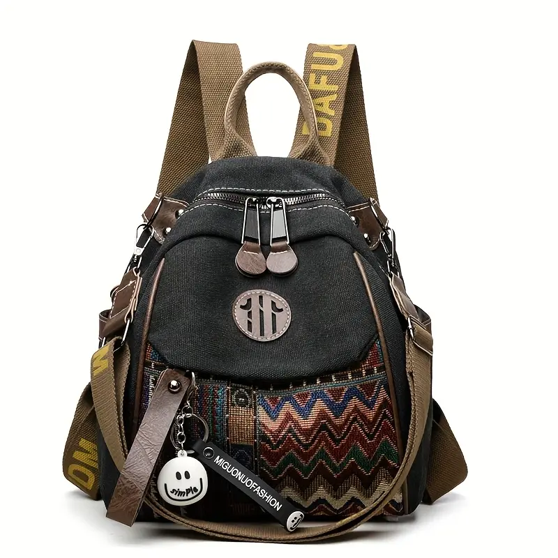 2 in 1 Convertible Backpack Purse for Women - Boho Ethnic Pattern Crossbody Bag, Small Lightweight Shoulder Bag for Travel, Daily Use,Random stripe pattern Bookbag