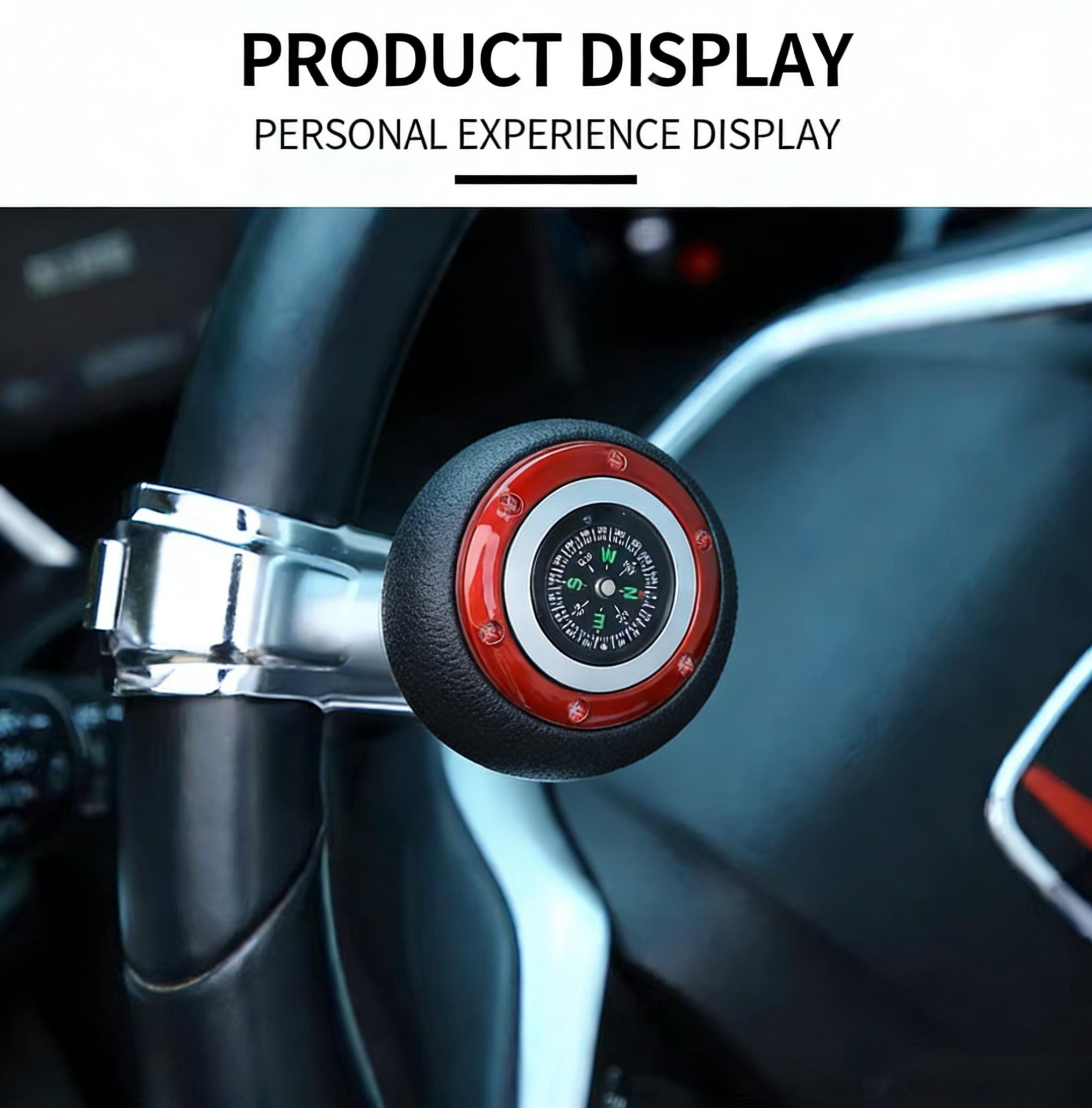 Steering Wheel Spinner Knob with Compass, 360° Rotation Car Steering Wheel Booster, Easy Install Universal Car Accessory for Effortless Turning, Must-Have for Drivers & Car Enthusiasts
