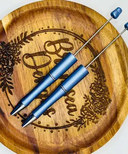 Chrome Pearl Blue Beadable Pens Set of 2 / Pens for Beads